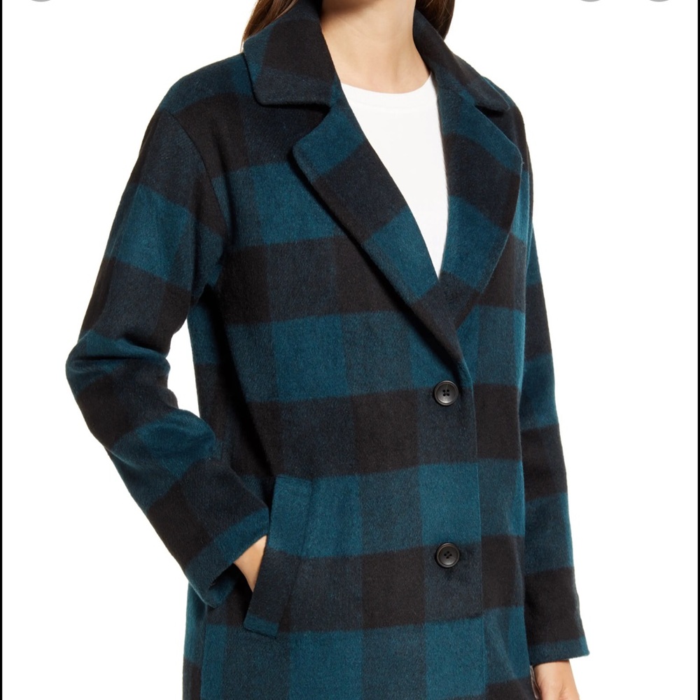 NWT Bernardo Buffalo Check Coat, Blue/Black, US Medium